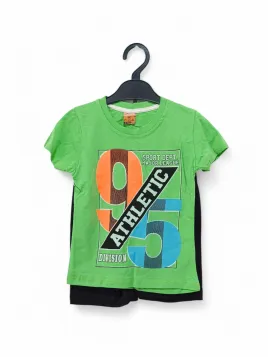 Boys' green summer suit, with Athletic print