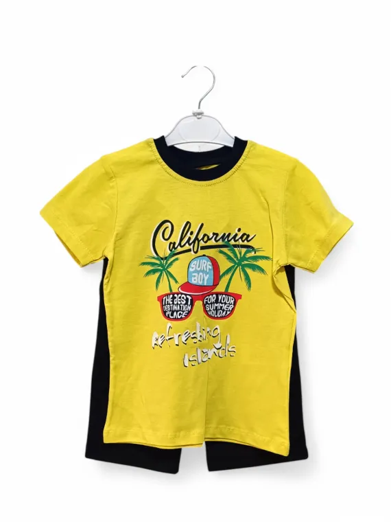 Compleu vara baieti, bumbac, galben, model California