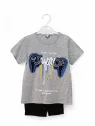 Boys' summer outfit, Gamer print, gray