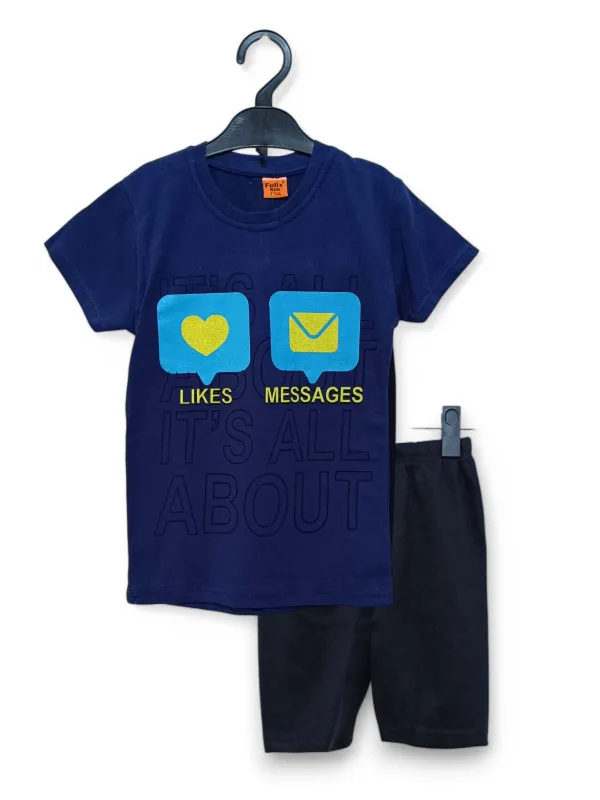 Compleu vara baieti Like & Messages, albastru, bumbac