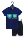 Compleu vara baieti Like & Messages, albastru, bumbac