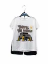 Boys' summer suit, car print, thin cotton, white