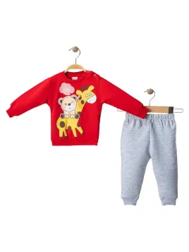 Baby tracksuit 2 pieces, giraffe print, red