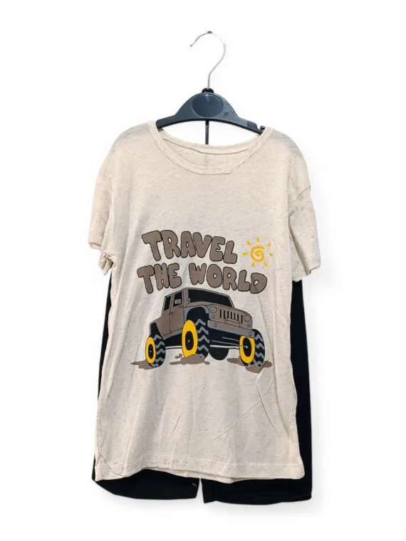 Boys' summer outfit, car print, beige Boys' summer outfit, car print, beige