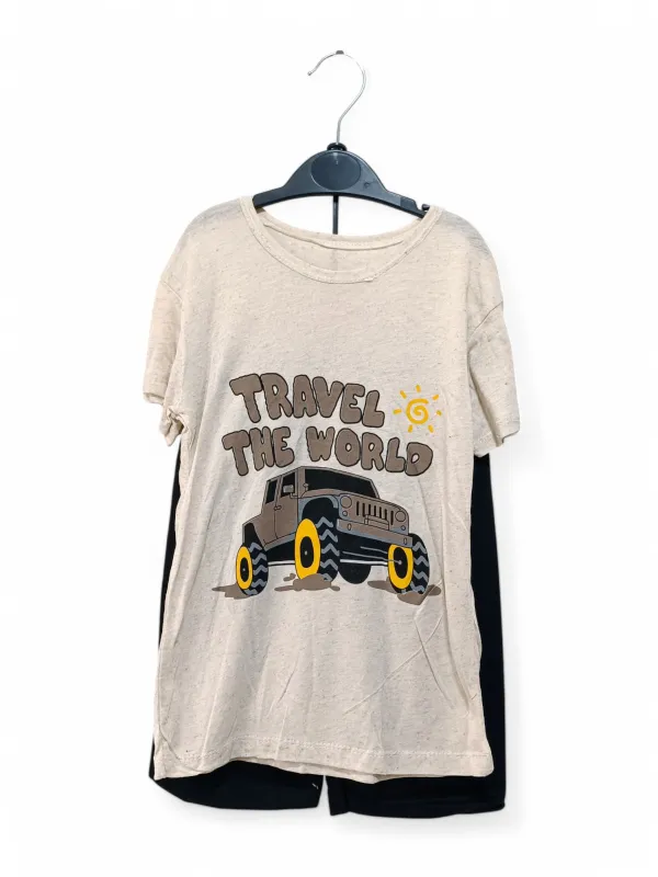 Boys' summer outfit, car print, beige Boys' summer outfit, car print, beige