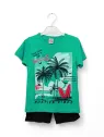 Compleu de vara pentru baieti, model Positive Vibes, verde