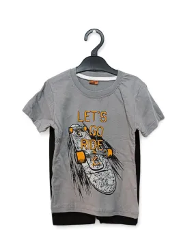 Compleu de vara baieti, Skateboard, bumbac fin, gri