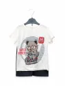 Compleu vara baieti, bumbac, model urs Super Power, alb