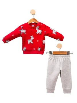 Baby tracksuit 2 pieces, zebra print, red