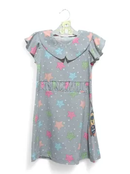 Rochie vara fete, guler si volanase, imprimeu stelute, gri