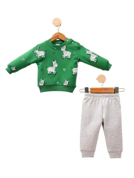 Baby tracksuit 2 pieces, zebra print, green
