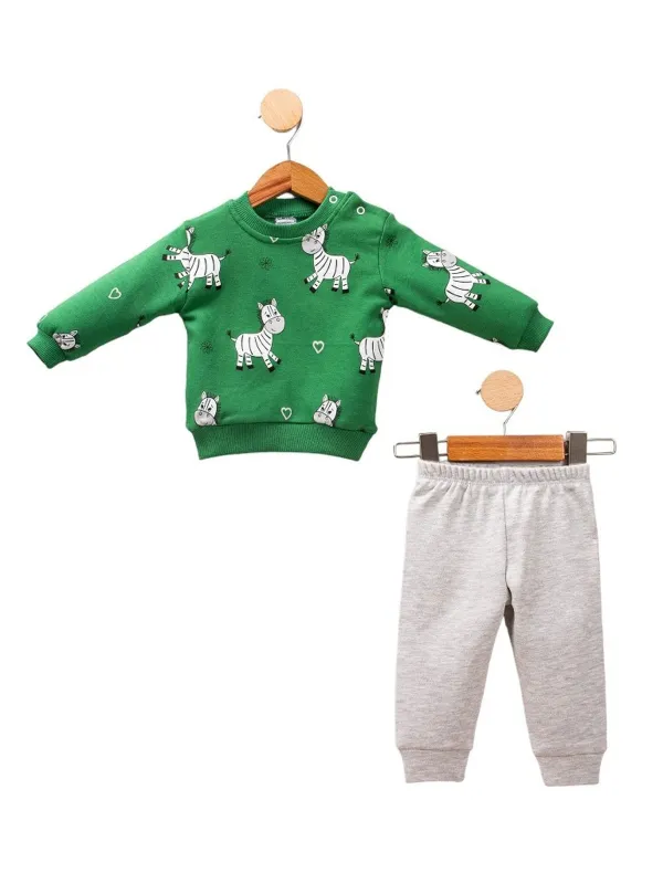 Baby tracksuit 2 pieces, zebra print, green