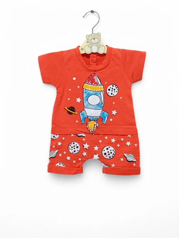 Baby summer jumpsuit, Space print, orange