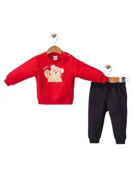 2-piece baby tracksuit, teddy bear pattern, blouse with pocket