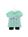 Compleu vara bebelusi fetite, imprimeu Flamingo, verde