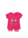 Compleu de vara pentru bebe fetite, model pisica, roz