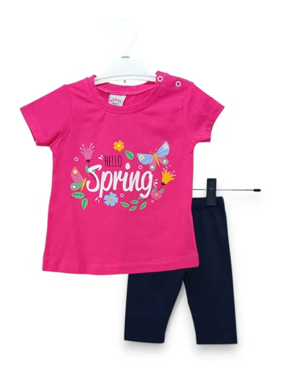 Compleu de vara pentru bebe fetite, model spring, roz.
