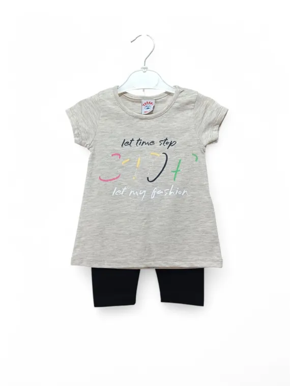 Girls' summer outfit, fashion print, cotton, gray