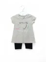 Compleu vara fete, imprimeu fashion, bumbac, gri