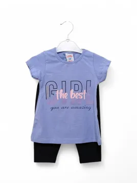 Girls' summer outfit, cotton, Best Girl print, purple