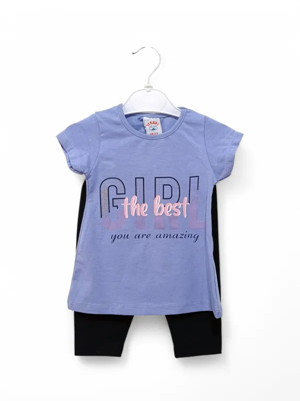 Girls' summer outfit, cotton, Best Girl print, purple Girls' summer outfit, cotton, Best Girl print, purple