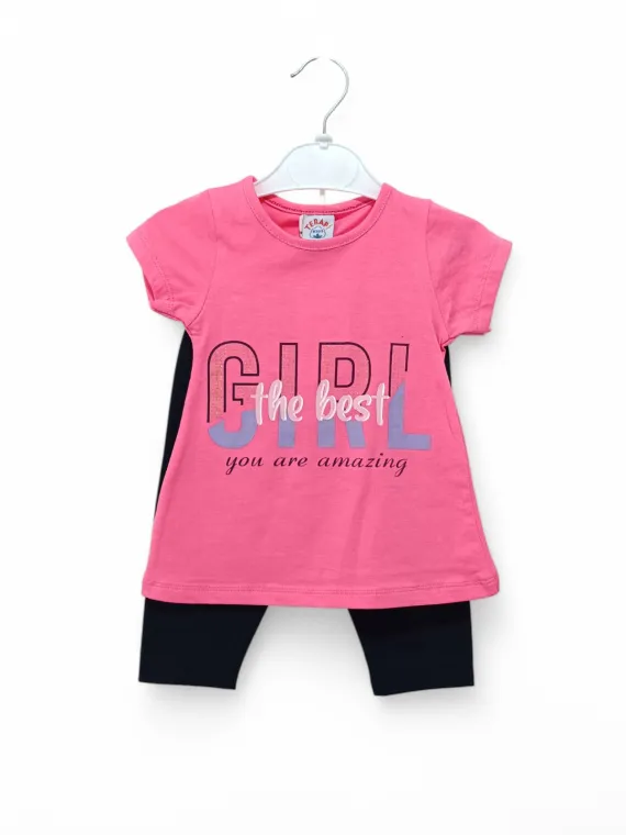 Compleu vara fete, imprimeu Best Girl, din bumbac, roz Compleu vara fete, imprimeu Best Girl, din bumbac, roz