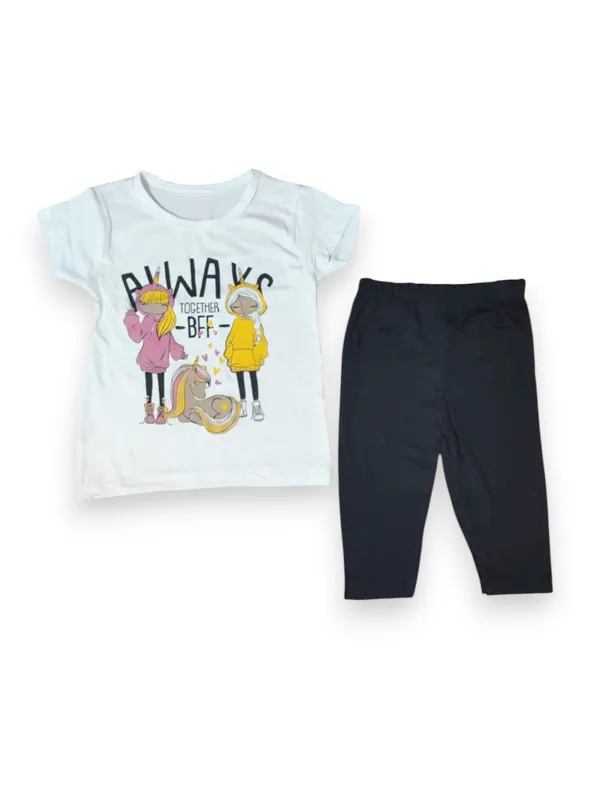 Compleu de vara fetite, imprimeu Best Friends, bumbac