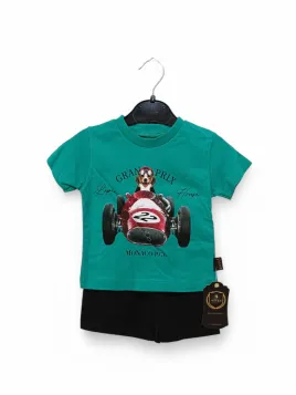 Compleu de vara bebe baietel, model Grand Prix, verde