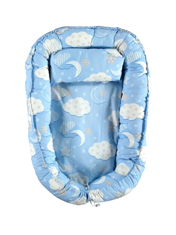 Baby Nest with pillow, cotton cover, hypoallergenic filling, blue