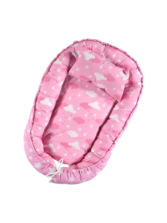 Baby Nest with pillow, cotton cover, hypoallergenic filling, pink