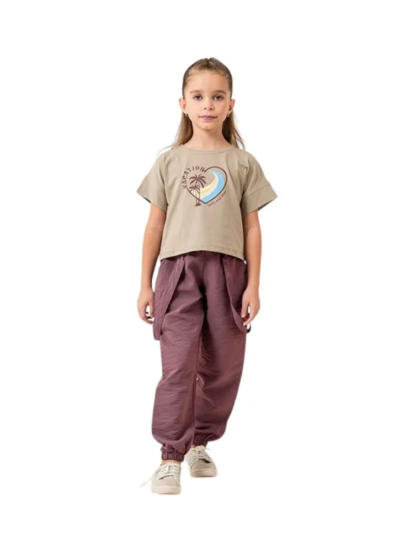 Girls' summer outfit - suspender pants, khaki/brown | MiniStyle®