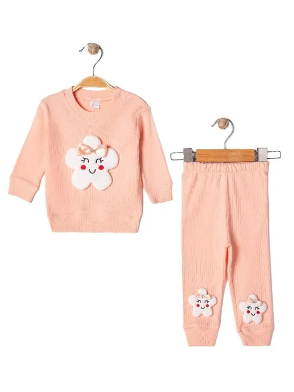 Compleu bebelusi fetite 2 piese, bumbac reiat cu floricica | Compleuri si Treninguri | MiniStyle - Haine pentru Copii si Bebelusi online