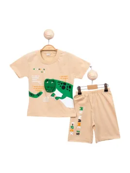 Boys' summer outfit, Dinosaur mascot, beige