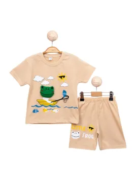 Boys' summer outfit FROG MASCOT, beige - MiniStyle®