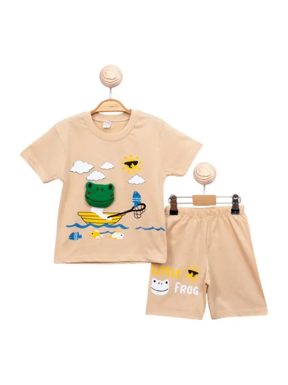 Boys' summer outfit FROG MASCOT, beige - MiniStyle®