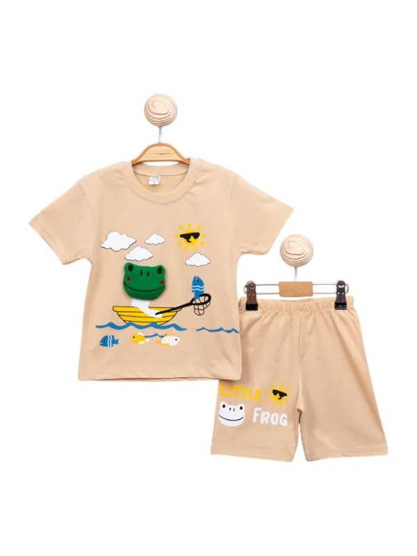 Boys' summer outfit FROG MASCOT, beige - MiniStyle®