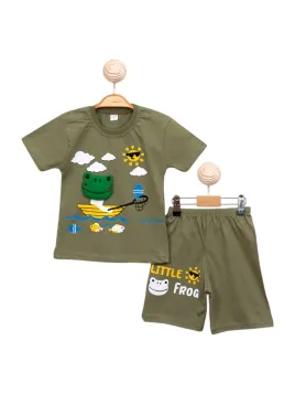 Boys' summer outfit FROG MASCOT, khaki - MiniStyle