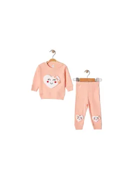 Ribbed cotton outfit for girls, with a heart