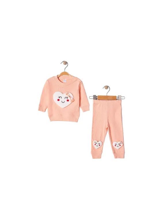 Compleu pentru bebe fetite din bumbac reiat, model inimioara | Haine Bebelusi | MiniStyle - Haine Copii | Haine Bebeluși
