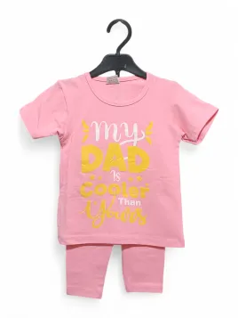 Girls' summer outfit, MY DAD IS COOLER print, pink - MiniStyle