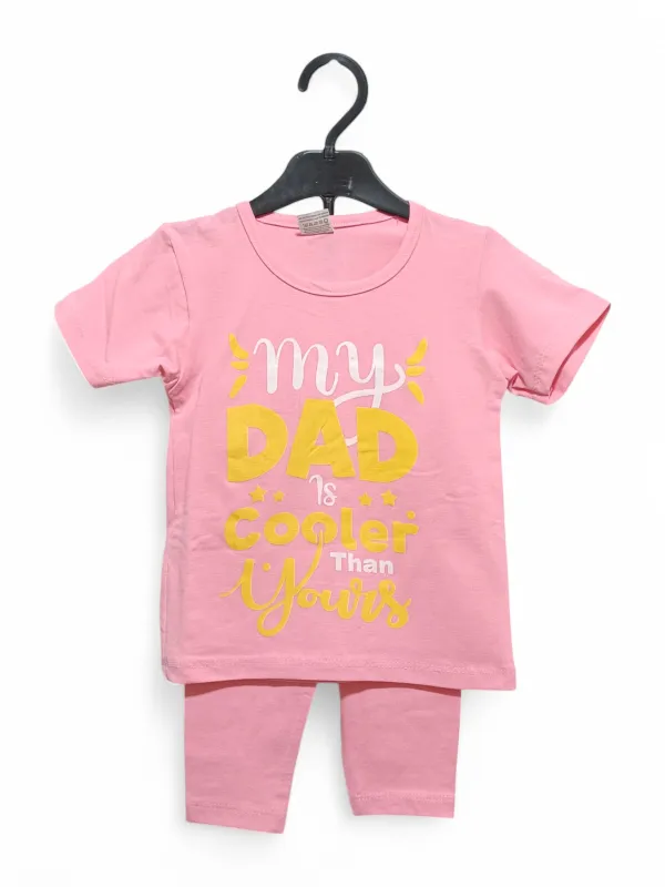 Girls' summer outfit, MY DAD IS COOLER print, pink - MiniStyle