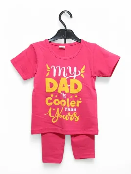 Girls' summer outfit, MY DAD IS COOLER print, cyclamen - MiniStyle®