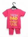 Compleu vara fete, imprimeu MY DAD IS COOLER, ciclam