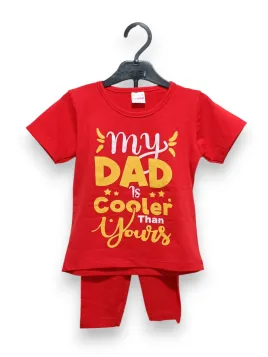 Girls' summer outfit, MY DAD IS COOLER print, red - MiniStyle® - Quality children's fashion