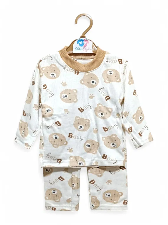 Children's pajamas, cotton, teddy bear print, brown