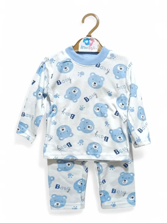 Children's pajamas, cotton, teddy bear print, blue