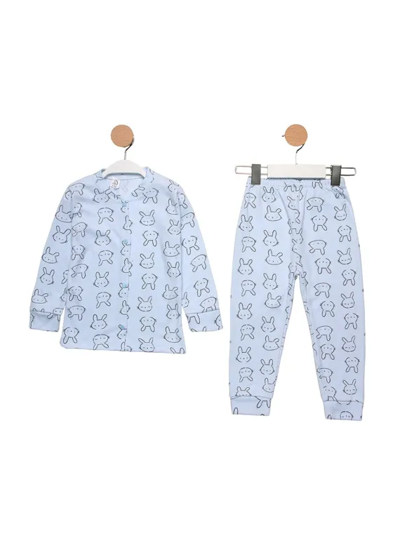 Pijama baieti, bluza capse, imprimeu iepurasi, albastru