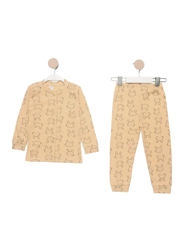 Children's pajamas, button-up blouse, bunny print, yellow