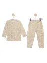 Children's pajamas, button-up blouse, bunny print, beige