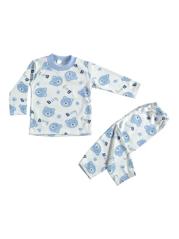 Children's pajamas, cotton, teddy bear print, blue